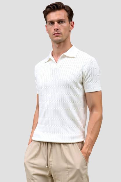 Polo in maglia bianco con motivo testurizzato