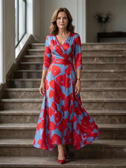 Abito Midi a Portafoglio con Scollo Celine
