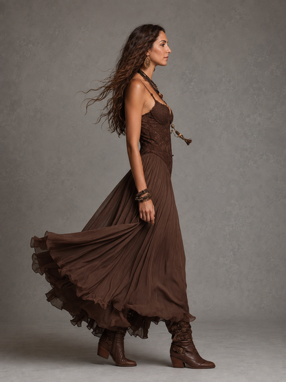 Ophelia | Abito Lungo in Pizzo con Effetto Corsetto