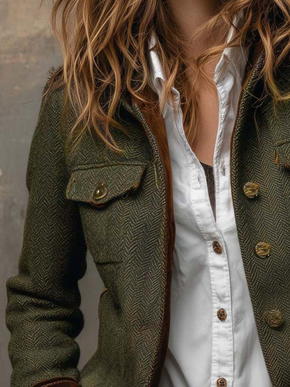 Olivia | Blazer Vintage Spigato con Bordi a Contrasto
