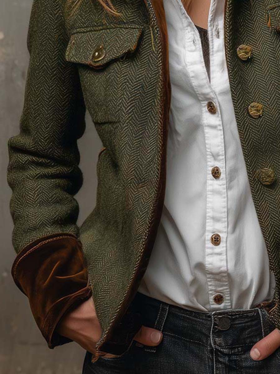 Olivia | Blazer Vintage Spigato con Bordi a Contrasto