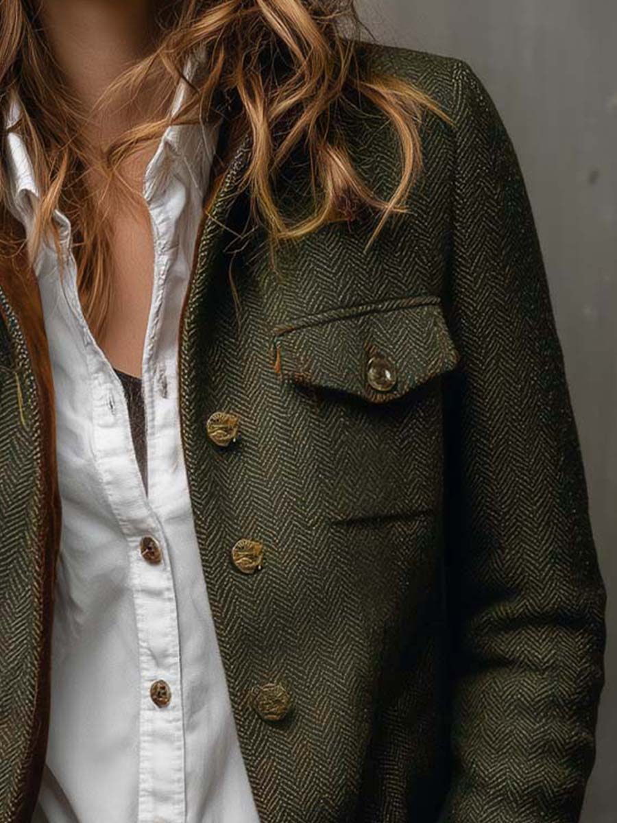 Honorine | Blazer Vintage con Bordi Chevron a Contrasto