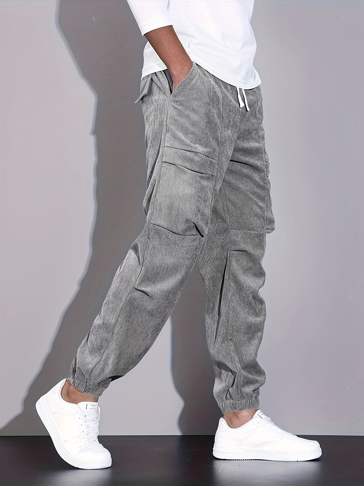 PANTALONI CARGO IN VELLUTO A COSTE