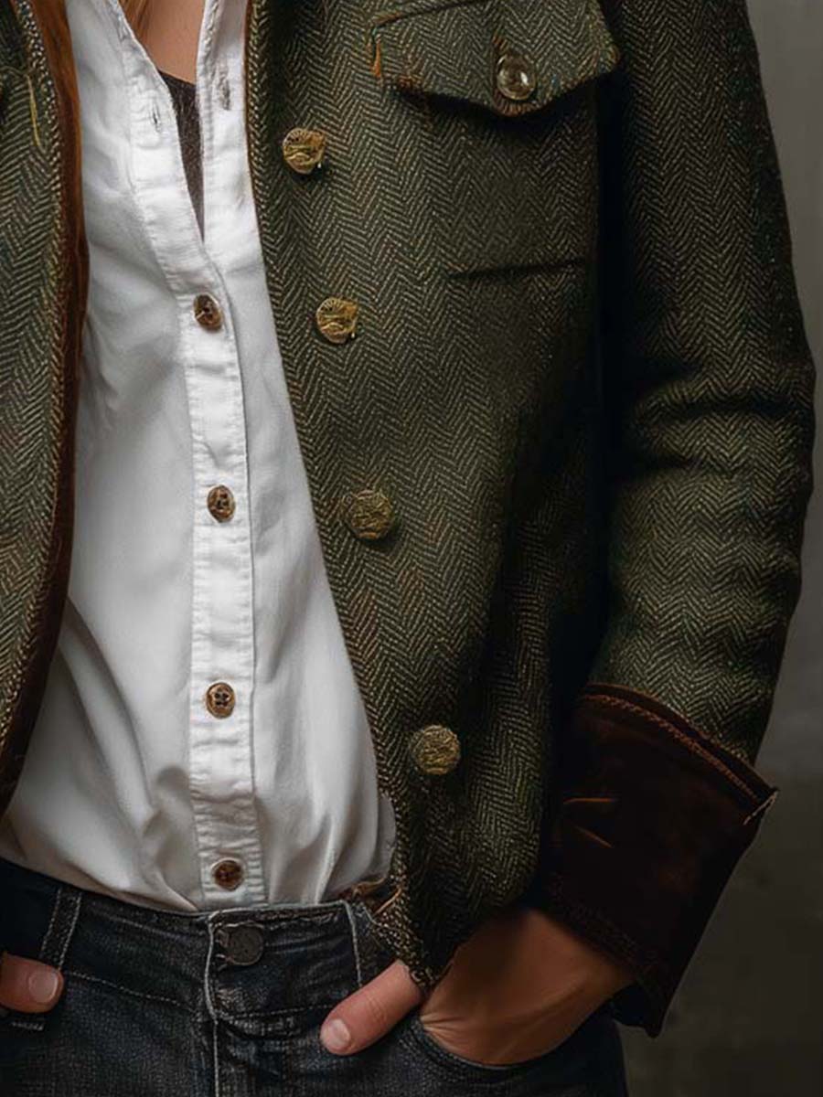 Olivia | Blazer Vintage Spigato con Bordi a Contrasto
