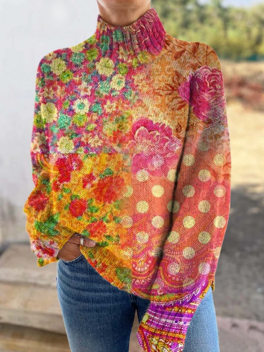 Abigail | Maglione a Collo Alto Floreale a Pois