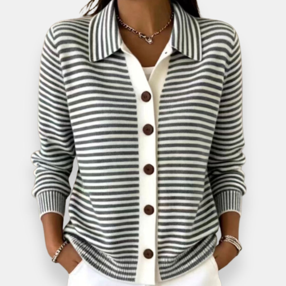 Pilar | Giacca in Maglia a Righe con Abbottonatura