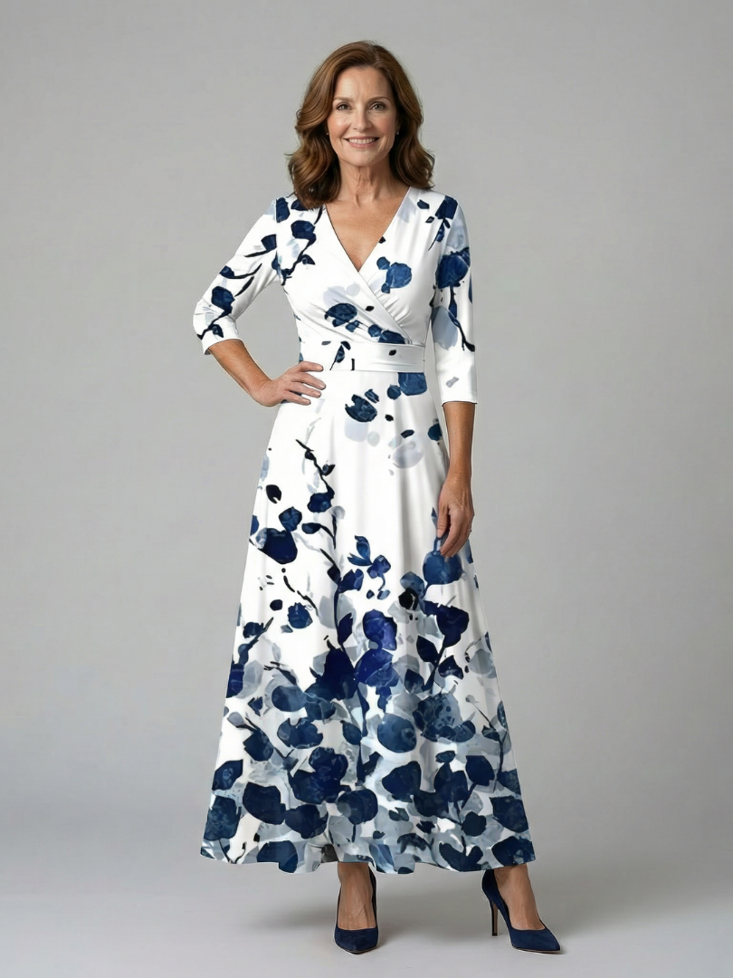 Abito Midi a Portafoglio con Scollo Celine