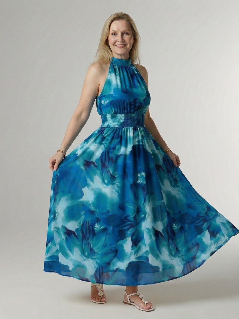 Abito midi con scollo all'americana arricciato Sylin
