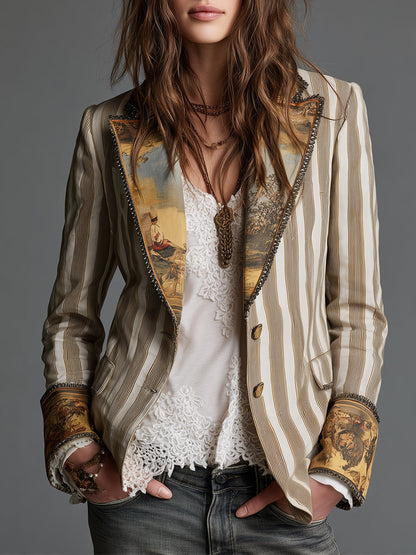 Suzanne | Blazer Boho a Righe con Colletto Stampato