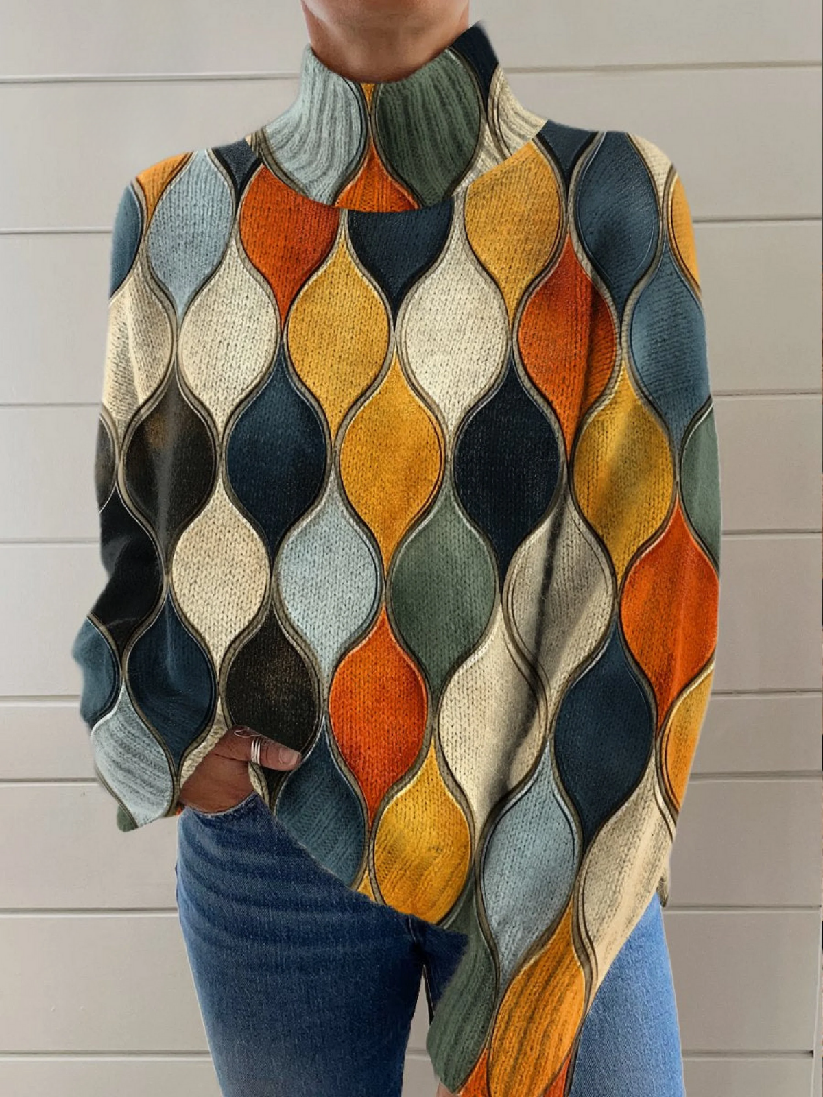 Ella | Maglione a Collo Alto a Stampa Astratta