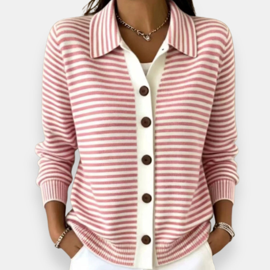 Pilar | Giacca in Maglia a Righe con Abbottonatura
