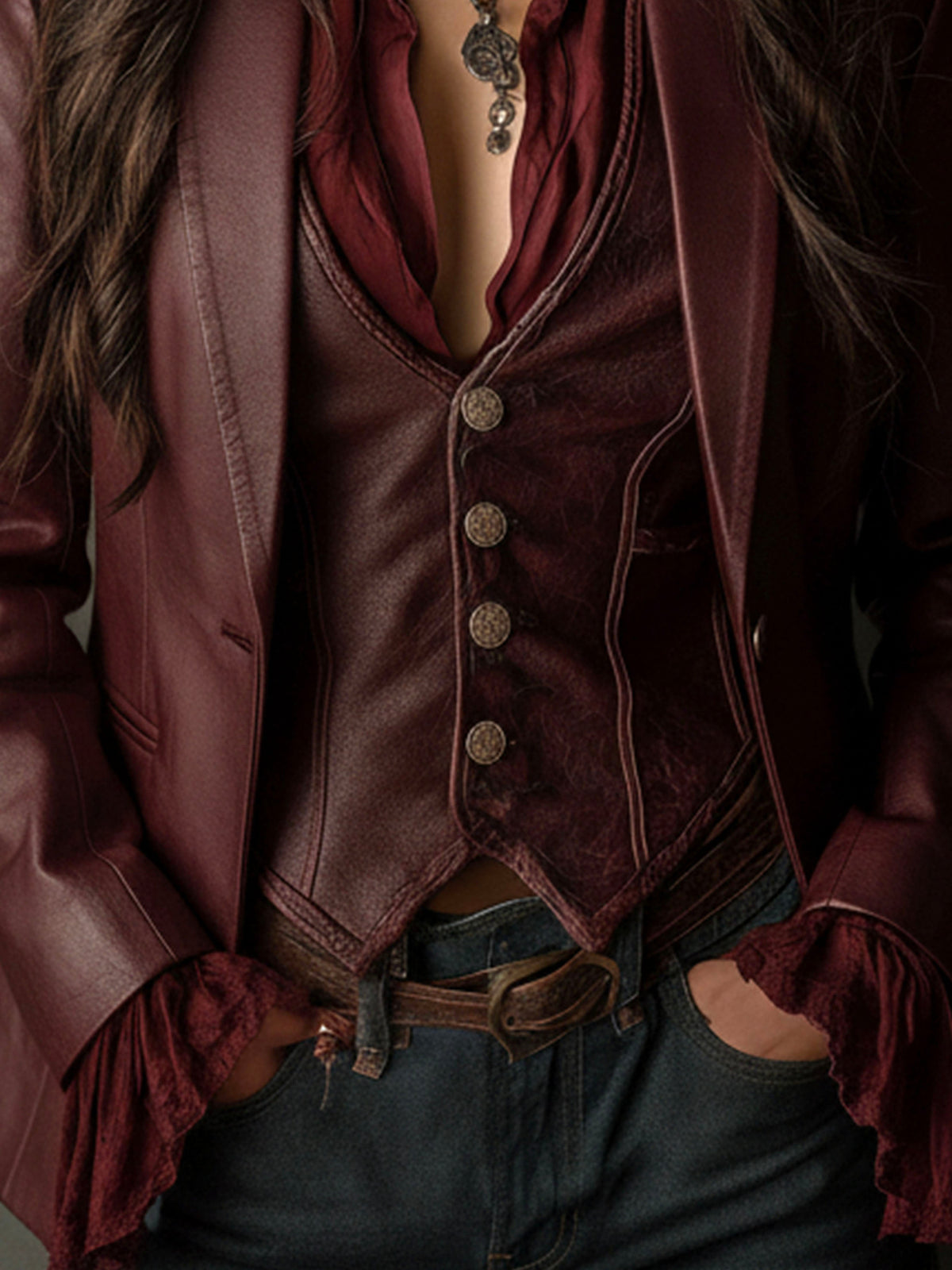 Blazer vintage in ecopelle bordeaux