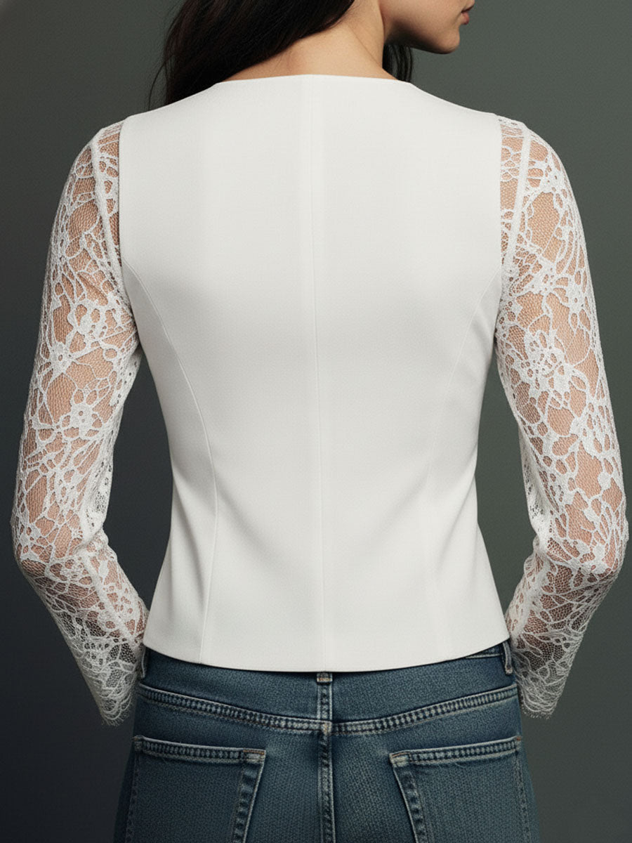 Claudine | Top Blazer Nero con Maniche Semi-Trasparenti