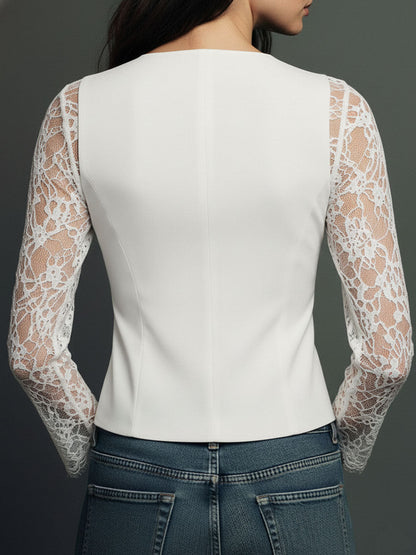Claudine | Top Blazer Nero con Maniche Semi-Trasparenti