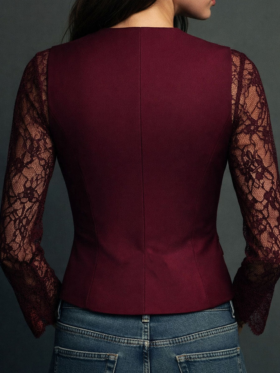 Claudine | Top Blazer Nero con Maniche Semi-Trasparenti