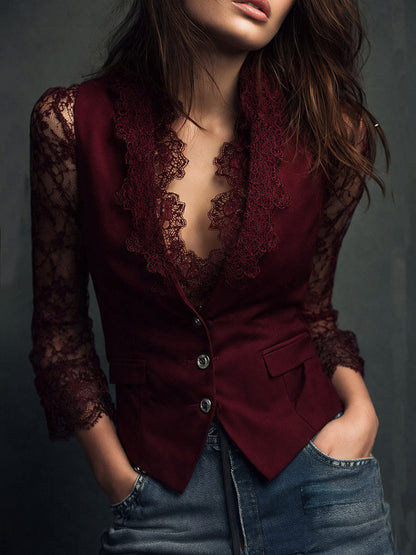 Claudine | Top Blazer Nero con Maniche Semi-Trasparenti