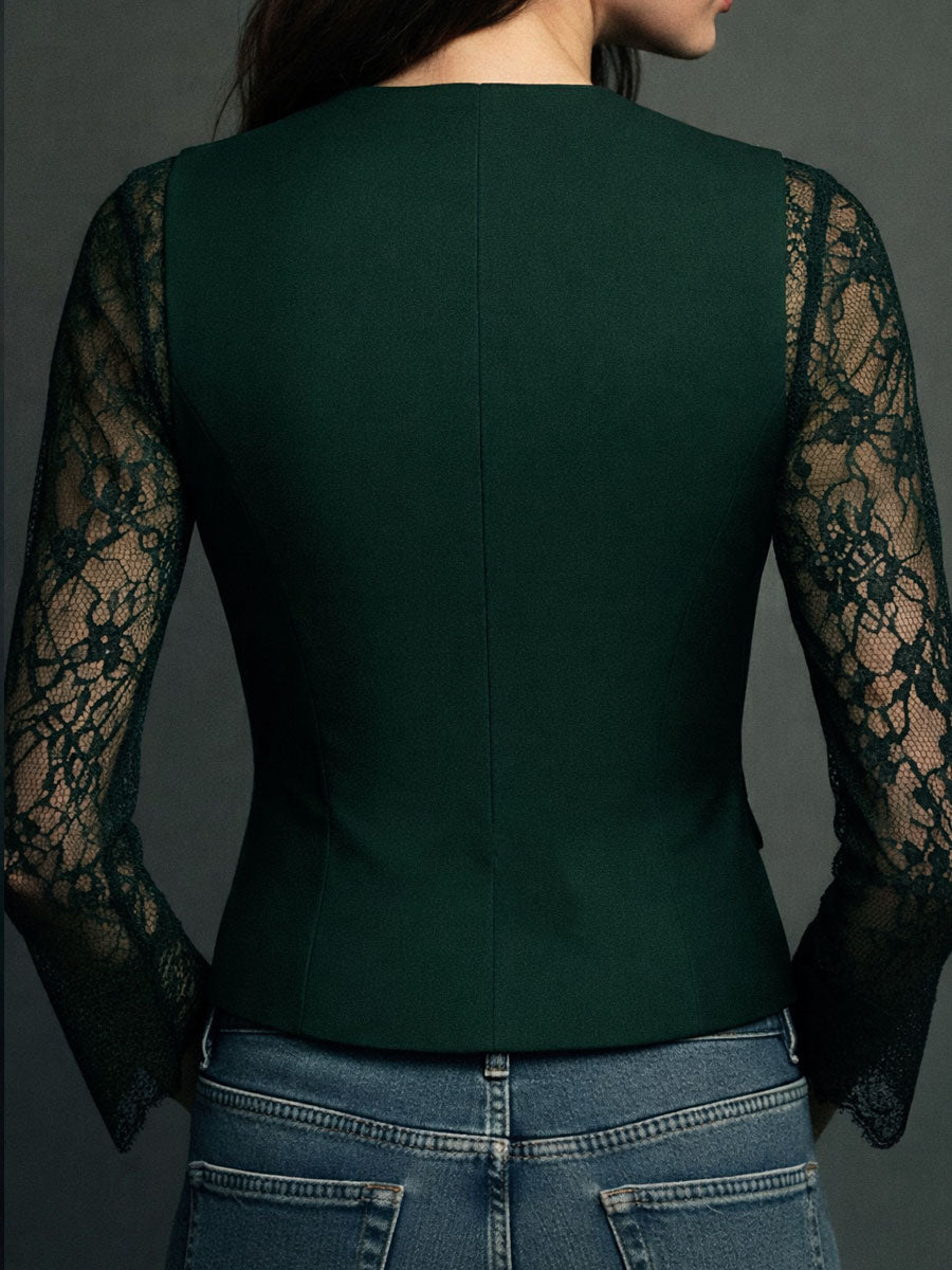 Claudine | Top Blazer Nero con Maniche Semi-Trasparenti