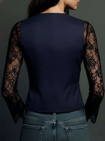Claudine | Top Blazer Nero con Maniche Semi-Trasparenti