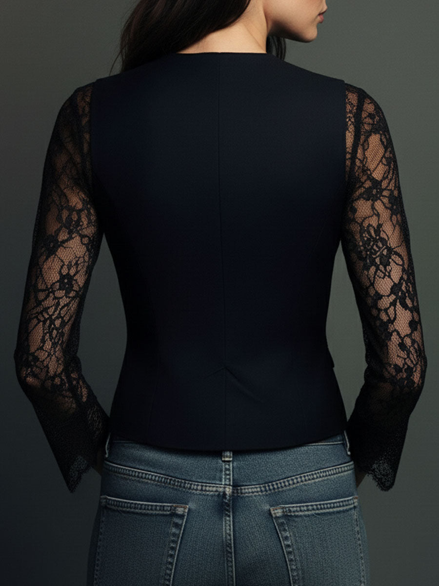 Claudine | Top Blazer Nero con Maniche Semi-Trasparenti