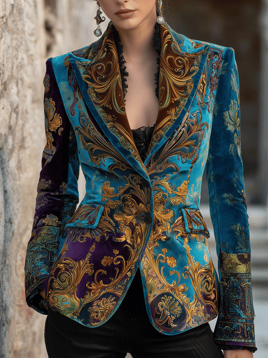Blazer sartoriale bohémien di lusso in velluto in stile barocco