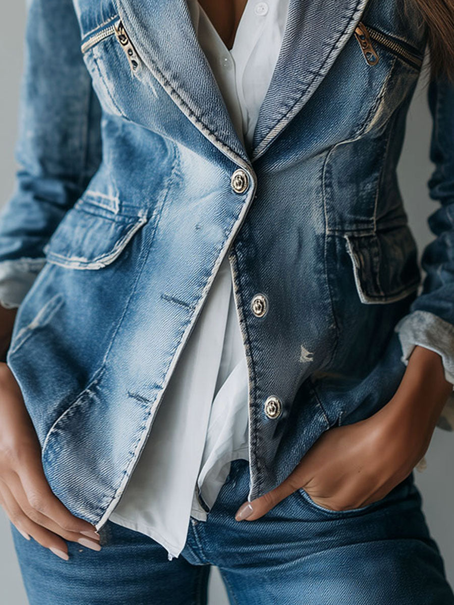 Giacca vintage comoda in denim sbiadito