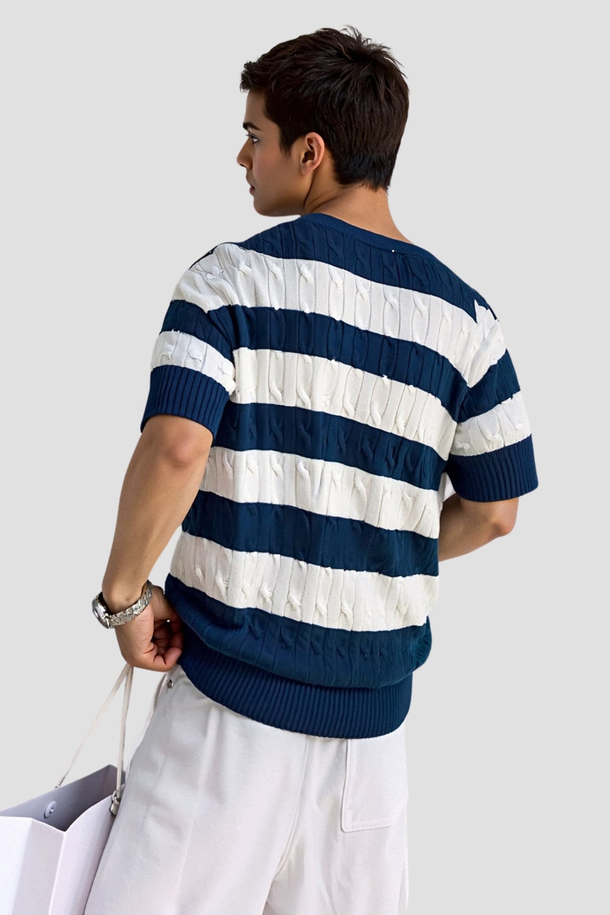 Maglione a righe da uomo a maniche corte – Elegante & Confortevole