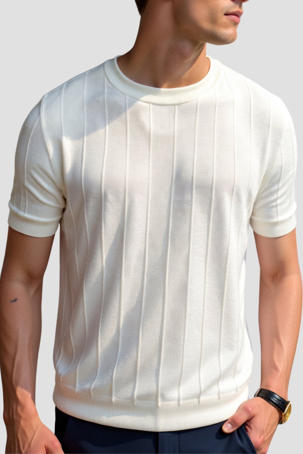 T-shirt a righe girocollo stile Old Money Heavy