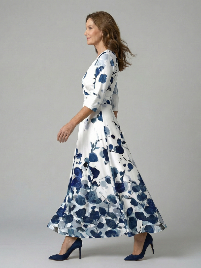 Abito Midi a Portafoglio con Scollo Celine