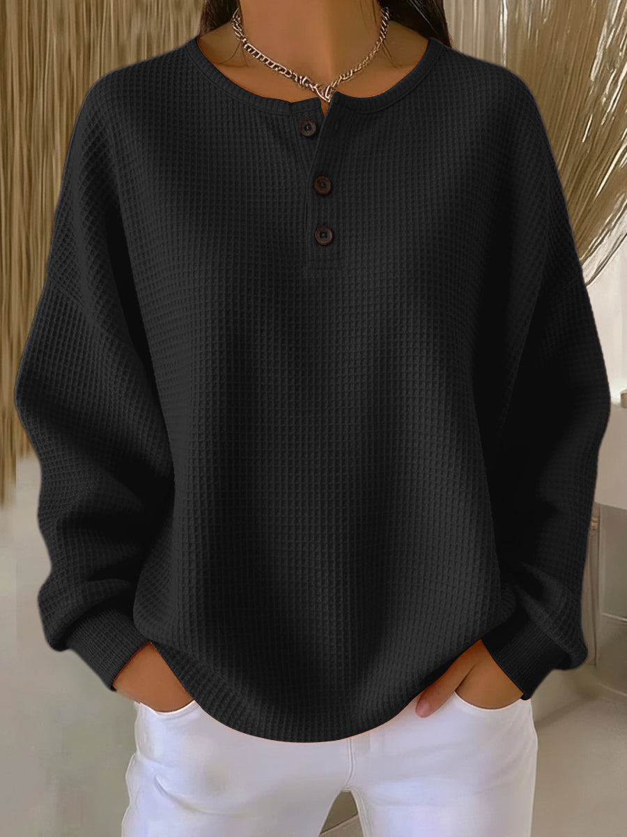 Bregje | Felpa Henley accogliente con struttura waffle