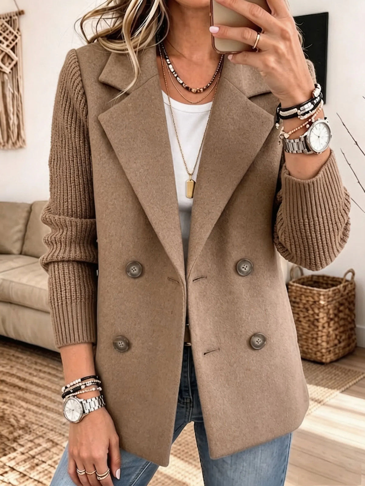 Carmela | Blazer Doppiopetto con Maniche in Maglia a Coste