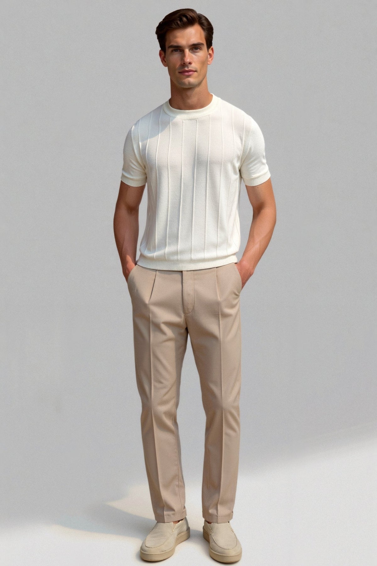 T-shirt a righe girocollo stile Old Money Heavy