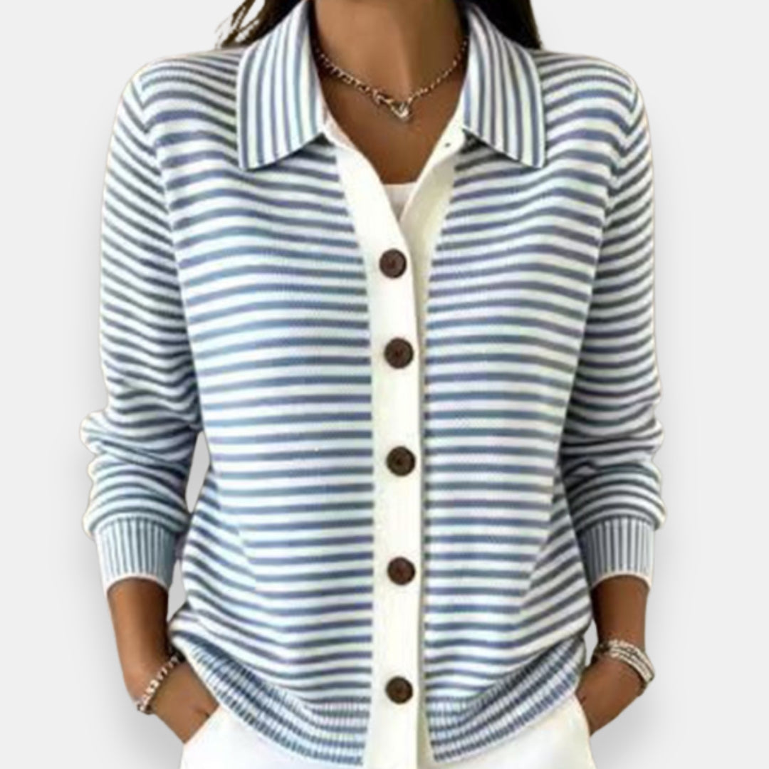 Pilar | Giacca in Maglia a Righe con Abbottonatura