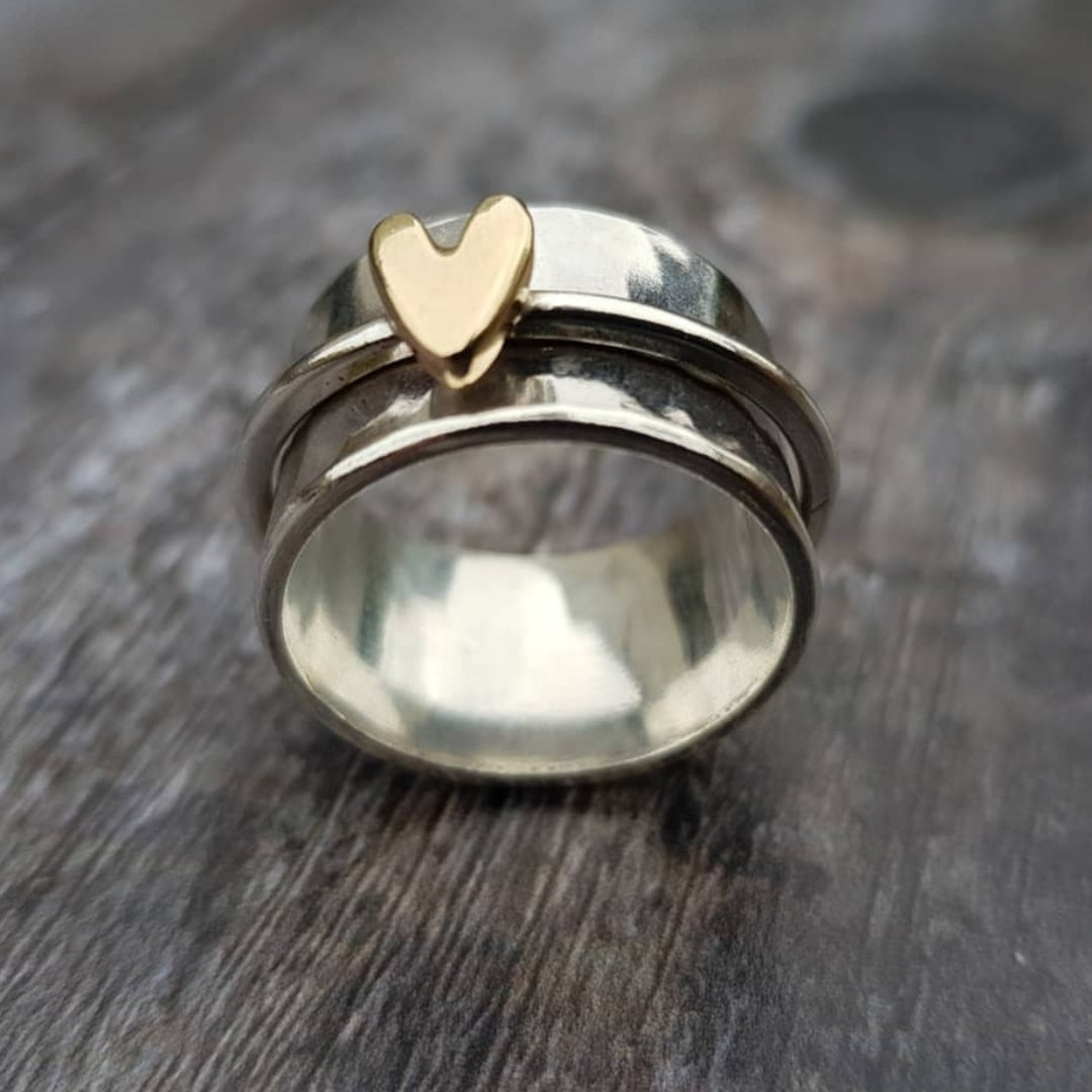 ANELLO IN ARGENTO CUORE DORATO