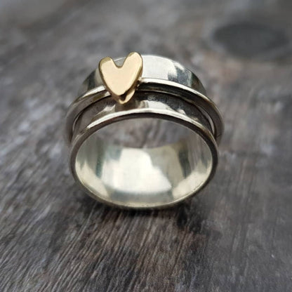 ANELLO IN ARGENTO CUORE DORATO