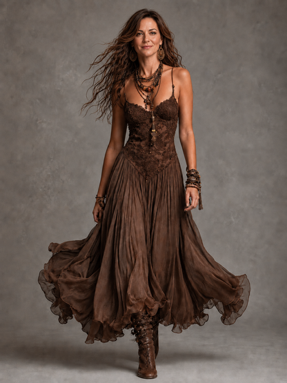 Ophelia | Abito Lungo in Pizzo con Effetto Corsetto