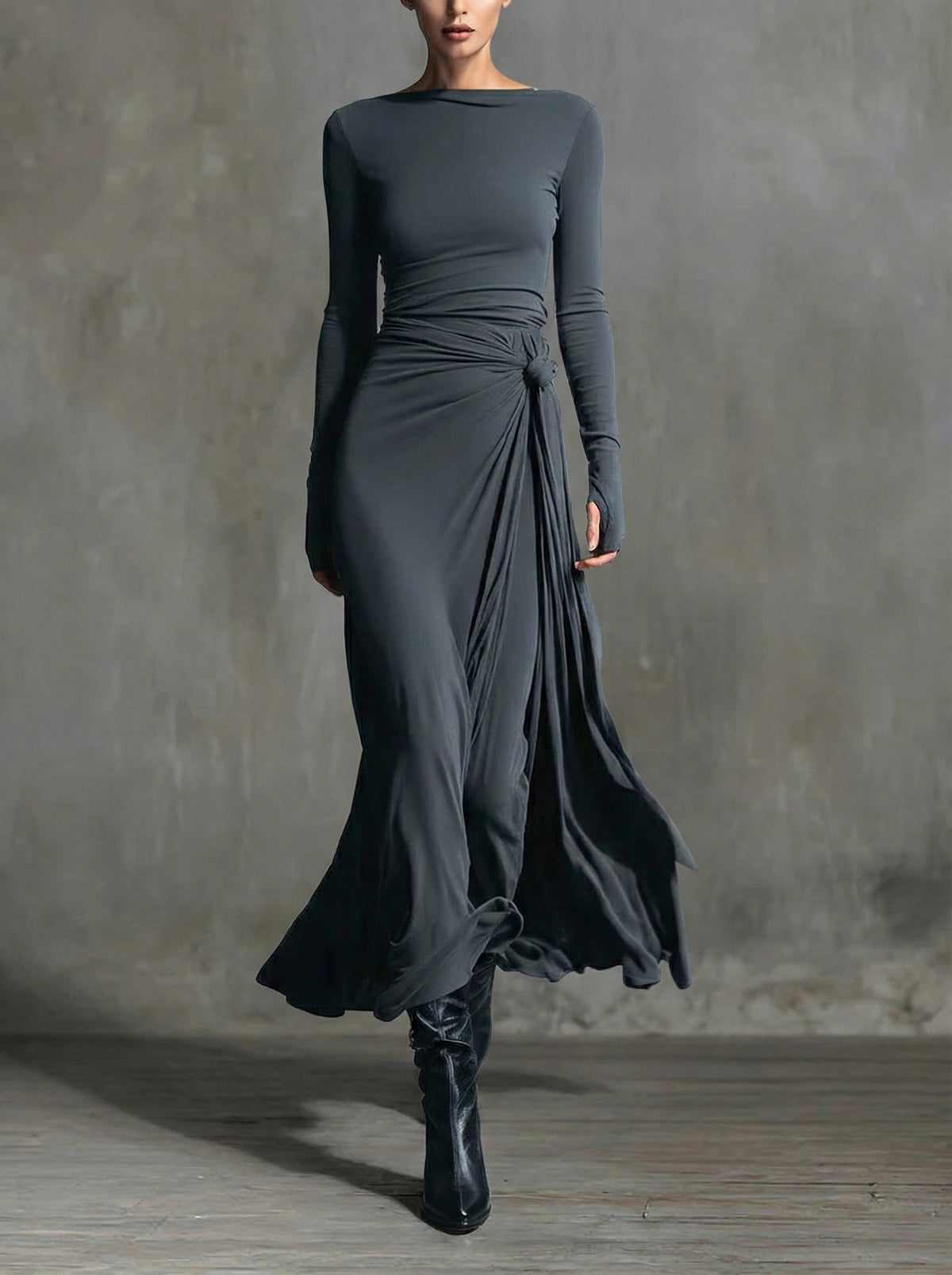 Naomie | Abito maxi con fiocco laterale