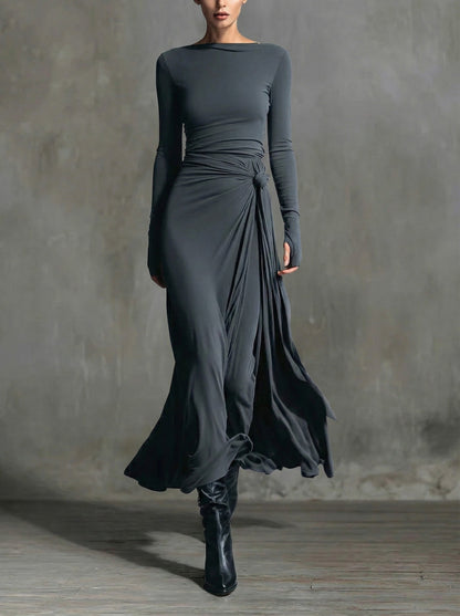 Naomie | Abito maxi con fiocco laterale