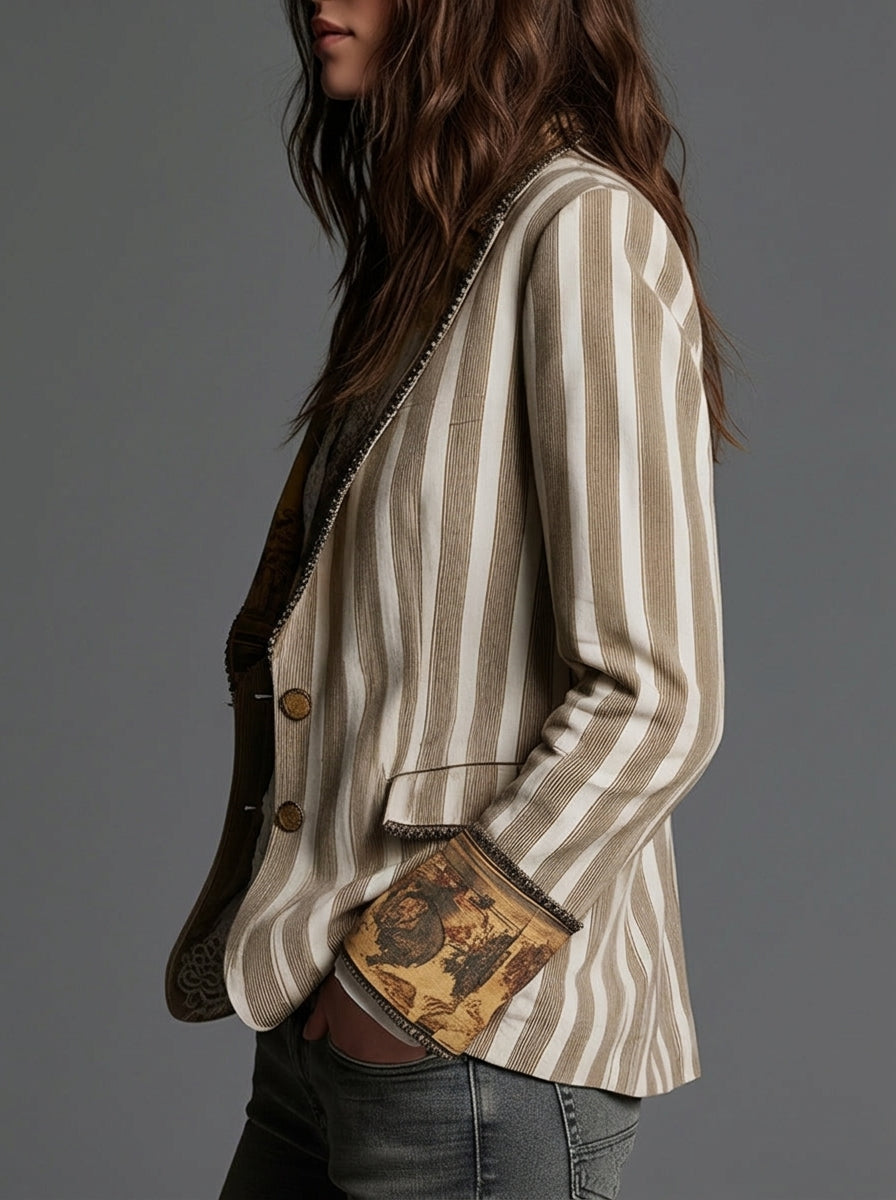 Sara - Blazer bohémien a righe con colletto stampato