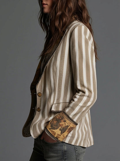 Sara - Blazer bohémien a righe con colletto stampato