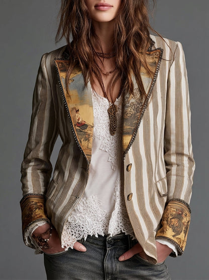 Sara - Blazer bohémien a righe con colletto stampato