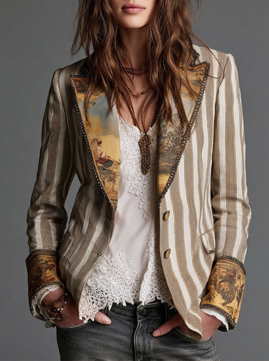 Sara - Blazer bohémien a righe con colletto stampato