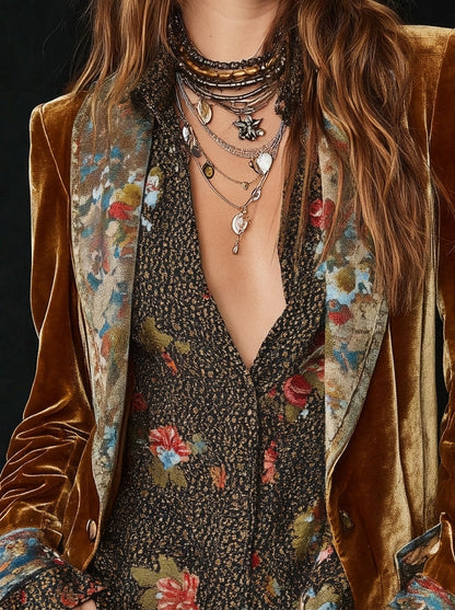 Marcela - Blazer patchwork con stampa floreale vintage