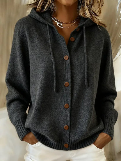 Lorena - Cardigan con cappuccio accogliente e bottoni