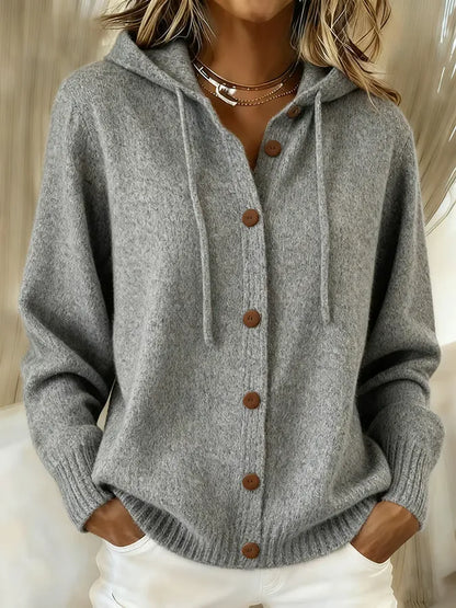 Lorena - Cardigan con cappuccio accogliente e bottoni