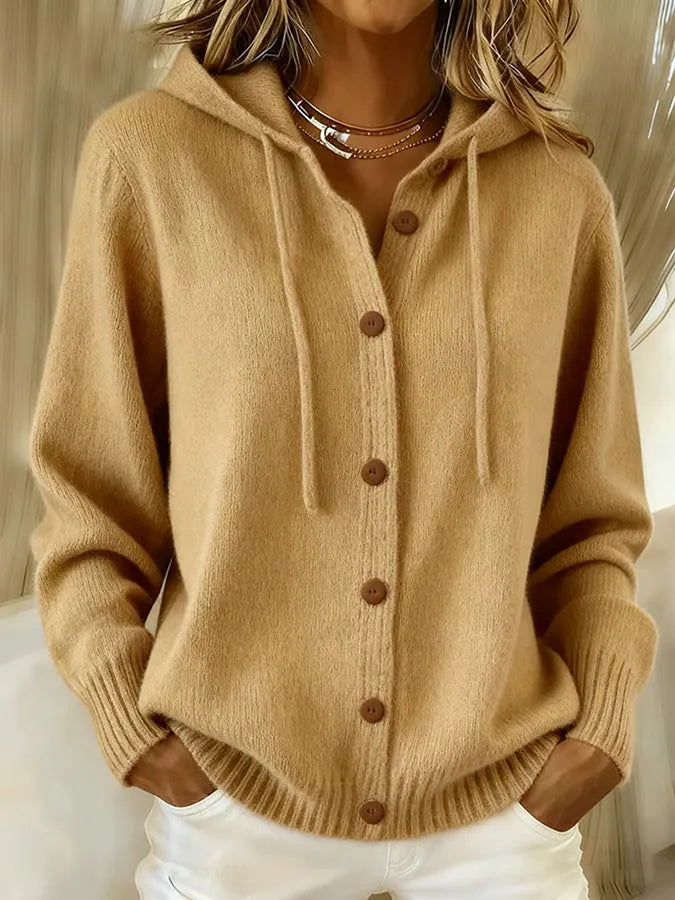 Lorena - Cardigan con cappuccio accogliente e bottoni
