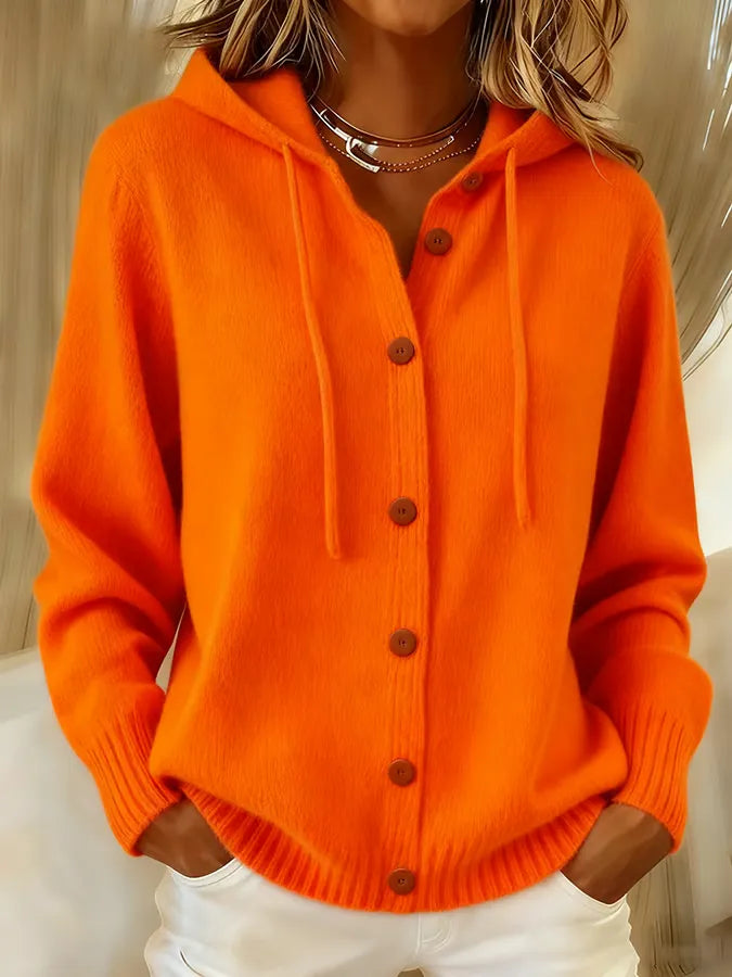 Lorena - Cardigan con cappuccio accogliente e bottoni