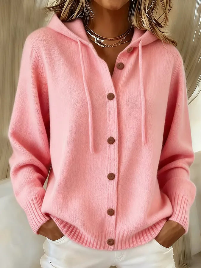 Lorena - Cardigan con cappuccio accogliente e bottoni