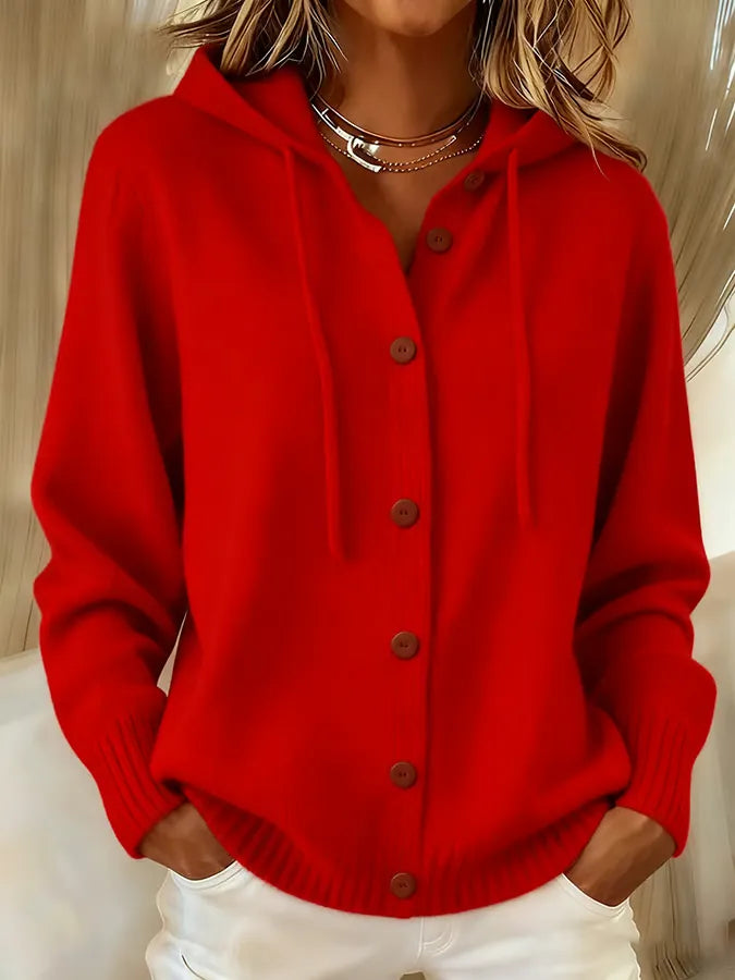 Lorena - Cardigan con cappuccio accogliente e bottoni
