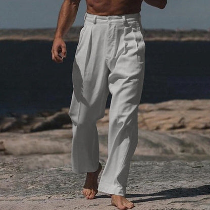 PANTALONI THEO IN LINO A GAMBA LARGA
