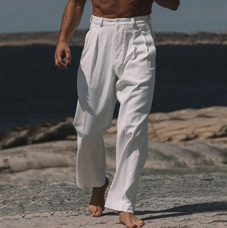 PANTALONI THEO IN LINO A GAMBA LARGA